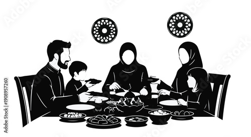 Diverse family enjoys a celebratory meal together at a warmly lit table, sharing food and laughter.