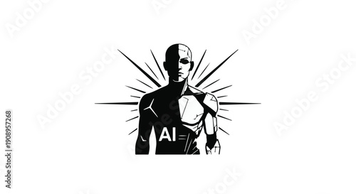 Futuristic humanoid silhouette radiating light, representing artificial intelligence and technological advancement.