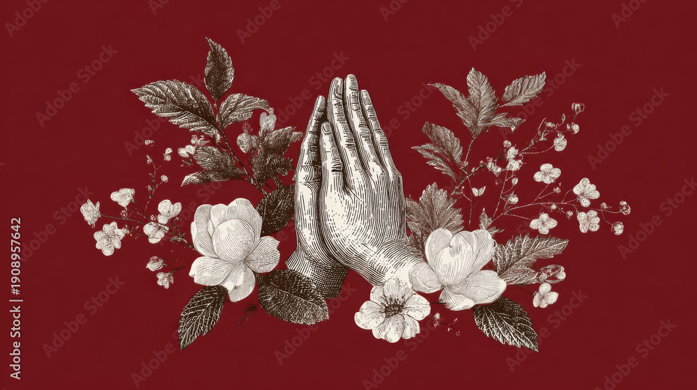 Fototapeta premium Praying Hands Minimal Symbol – Generative AI