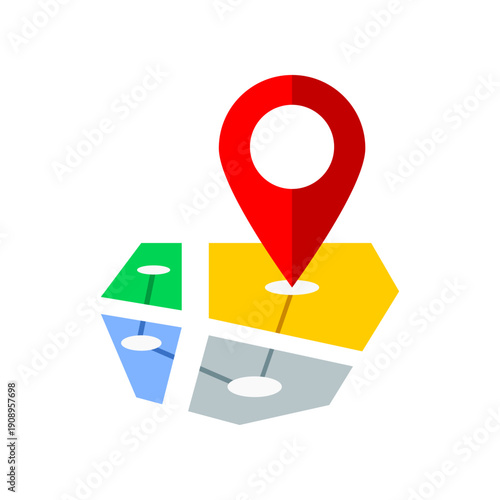 Red location pin tag on map icon flat vector design