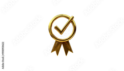 Premium quality assurance golden badge with checkmark symbol, representing guaranteed excellence and certification for top-tier products and services, fostering customer trust