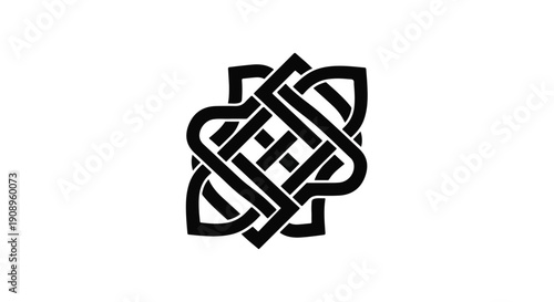 Intricate geometric knot pattern on a clean white background, symbolizing connection and complexity.