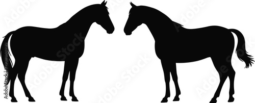 Horse silhouettes vector, facing each other, symmetrical design, animal artwork, equine symbol, black illustration, nature decorative artwork