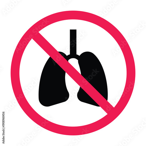 Forbidden sign with lung icon, vector illustration