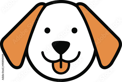 A cute cartoon dog with big ears and a happy expression sticking out its tongue
