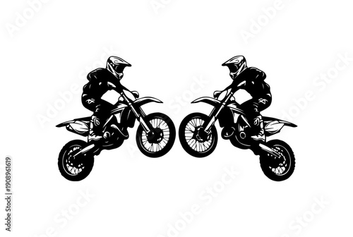 Dual Motocross Riders Action Silhouette