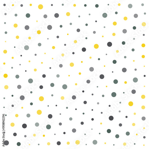 Yellow and Gray Polka Dot Seamless Pattern on White.