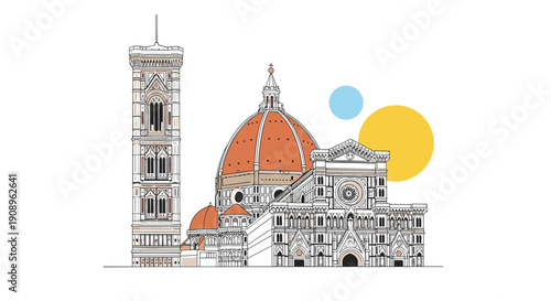 A stylish and artistic line drawing of the magnificent Florence Cathedral a renowned landmark of Italian renaissance architecture.