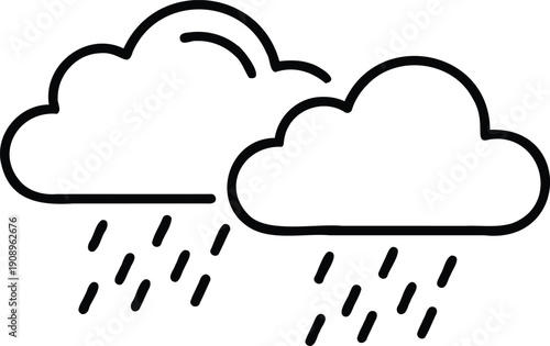 Two clouds with raindrops falling from them representing a rainy weather scene
