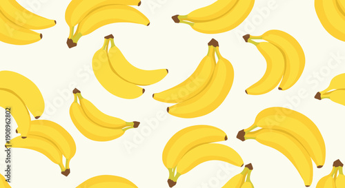 A bright and cheerful seamless pattern background featuring repeating bunches of ripe yellow bananas on a light cream surface.