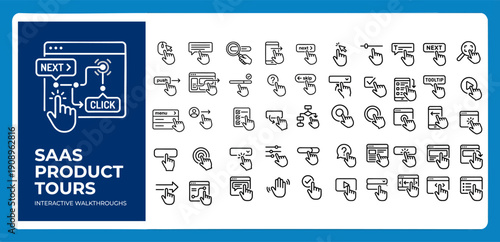 SaaS Product Tour Line Icons – Onboarding, Interactive Walkthrough and UI Guidance