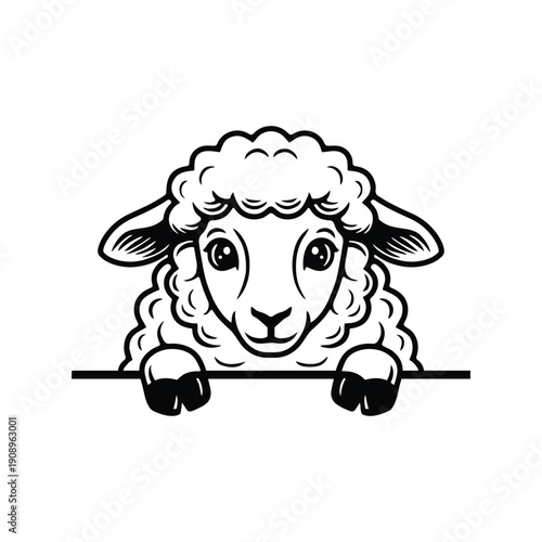 Cute Peeking Sheep Illustration, Animal Character for Nursery and Kids Decor
