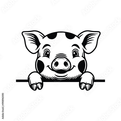 Cute Peeking Pig Illustration, Animal Character for Nursery, Kids Room, and Playful Wall Decor
