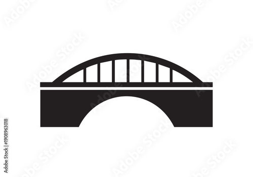 Solid black arched bridge icon isolated on white background, simple infrastructure and connection symbol.