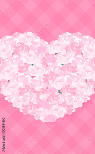 母の日のハート型の薄ピンク色カーネーション背景_縦