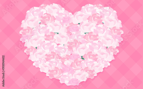 母の日のハート型の薄ピンク色カーネーション背景_横