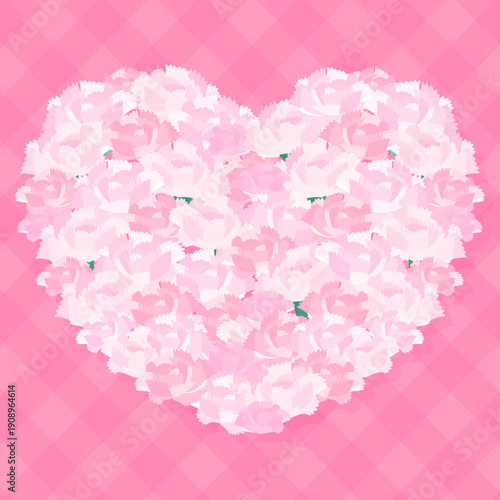 母の日のハート型の薄ピンク色カーネーション背景_正方形