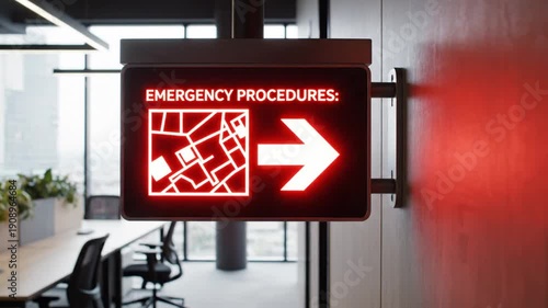 Wallpaper Mural Emergency exit sign with arrow pointing right in modern office building hallway Torontodigital.ca