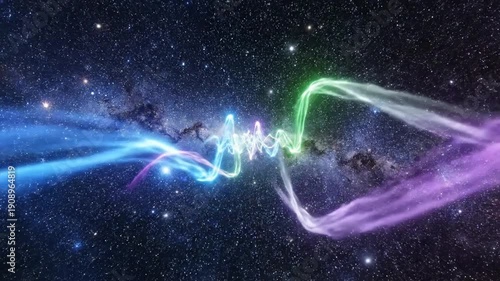 Wallpaper Mural Cosmic energy waves collide in space, stars and galaxies in background, illustrating celestial activity and mysticism Torontodigital.ca