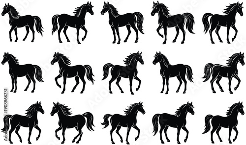 Rearing Up; Horse with beautiful mane and tail rearing up, isolated vector design