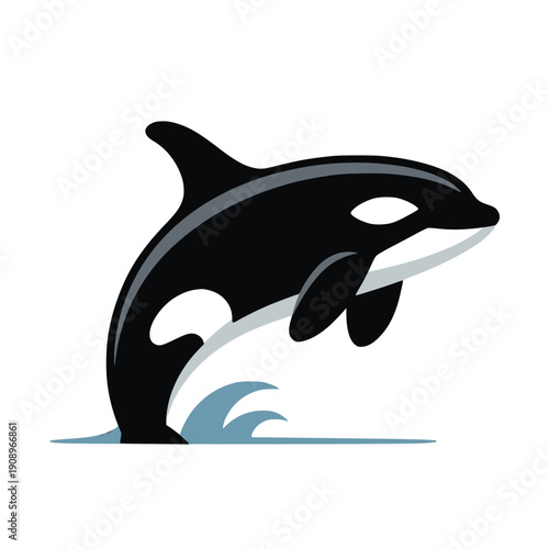 Killer whale jumping icon, glossy vector style on white