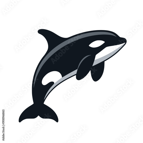 Jumping killer whale mascot icon, glossy vector illustration