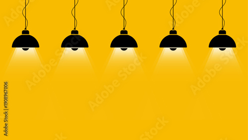 Ceiling hanging lamp with illuminated on yellow background.