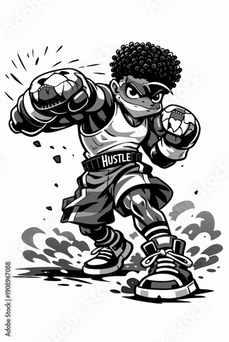 Dynamic Young Boxer Mascot Vector, Determined Youth Fighter in Boxing Stance for Sports Branding, Gym Logos, and Motivational Streetwear, High Contrast 2026 Urban Athlete Illustration Design.