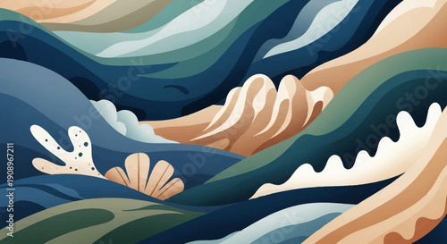Abstract Ocean Waves Landscape Illustration