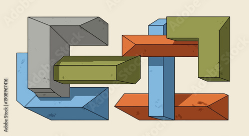 Abstract Interlocking Geometric Shapes Puzzle