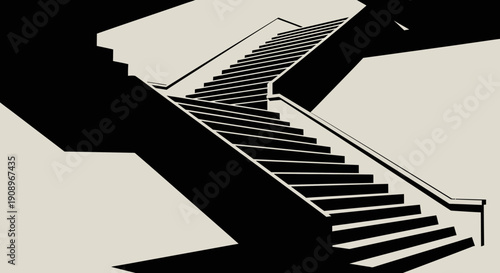 Abstract Staircase Illustration in Black and White