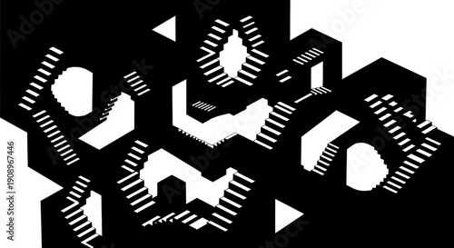 Abstract Staircase Maze Illusion in Black and White