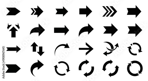 Arrow icon set. Black direction symbols collection