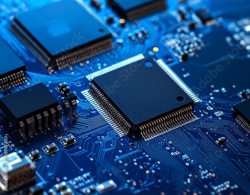 Wallpaper Mural Close-up of a blue circuit board with various electronic components Torontodigital.ca