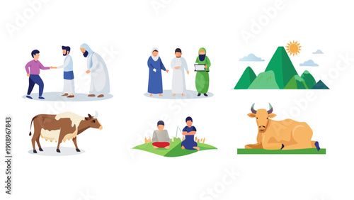 Islamic Celebration and Forgiveness Concept with People Shaking Hands Illustration