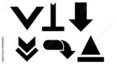 Black Arrow Symbols: Downward Direction Icons Set