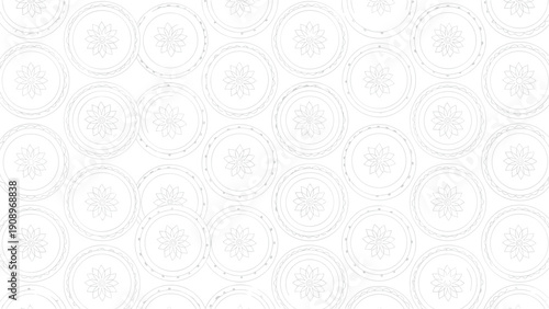 Subtle grey circular mandala or lace pattern on white background for elegant background and textile designs.