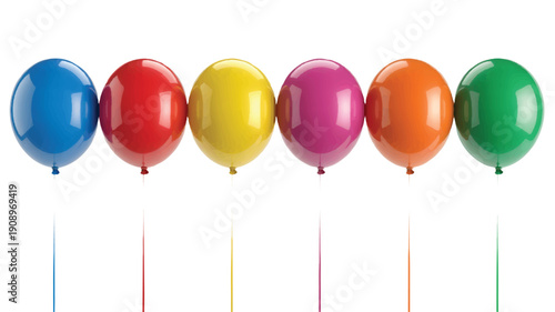 A vibrant row of colorful balloons, perfect for celebrations and party decorations