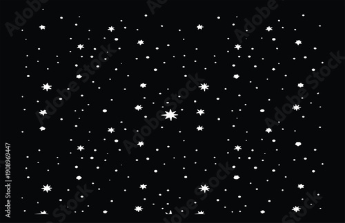 Seamless starry night sky background vector illustration with white stars scattered on black space pattern design