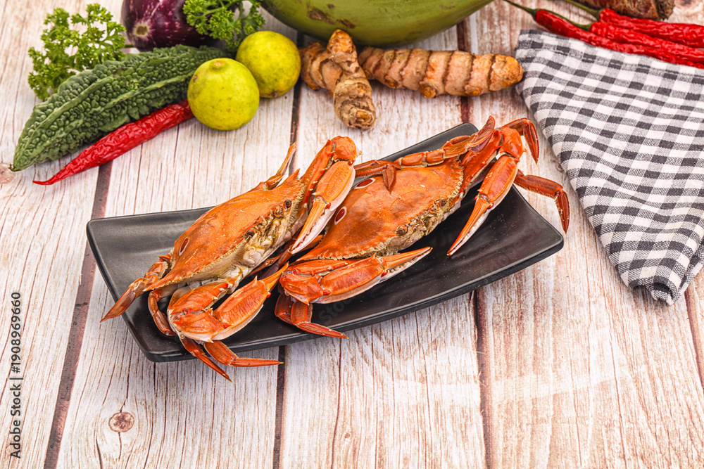 Foto Hot fresh Boiled red crab