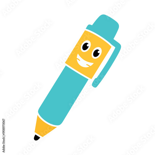 Colorful Cartoon Pen with Smiling Face.