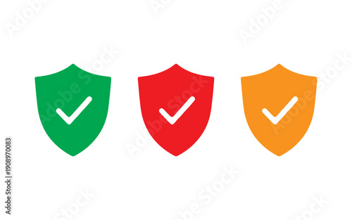 Wallpaper Mural Three colored shield icons displaying white checkmarks to represent security verification status against a white background. Torontodigital.ca
