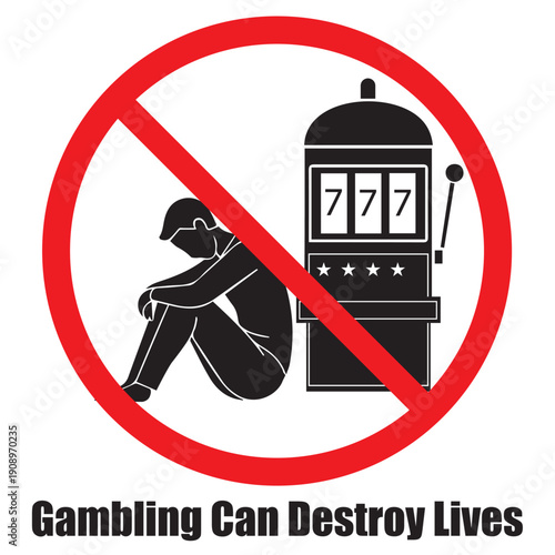 Highlight the risks of gambling with the “Gambling Awareness” symbol, depicting the emotional and financial toll, and encouraging responsible choices and support for those affected.