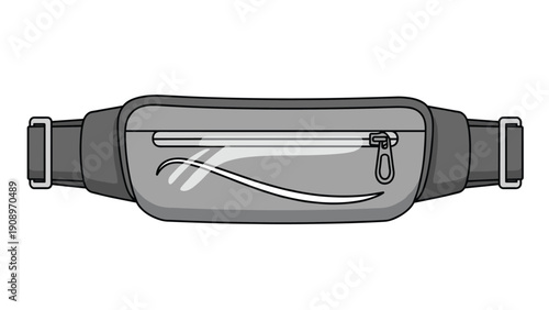 Modern grey fanny pack or waist bag features a central zipper and adjustable buckle straps illustrated in a clean and functional accessory style.