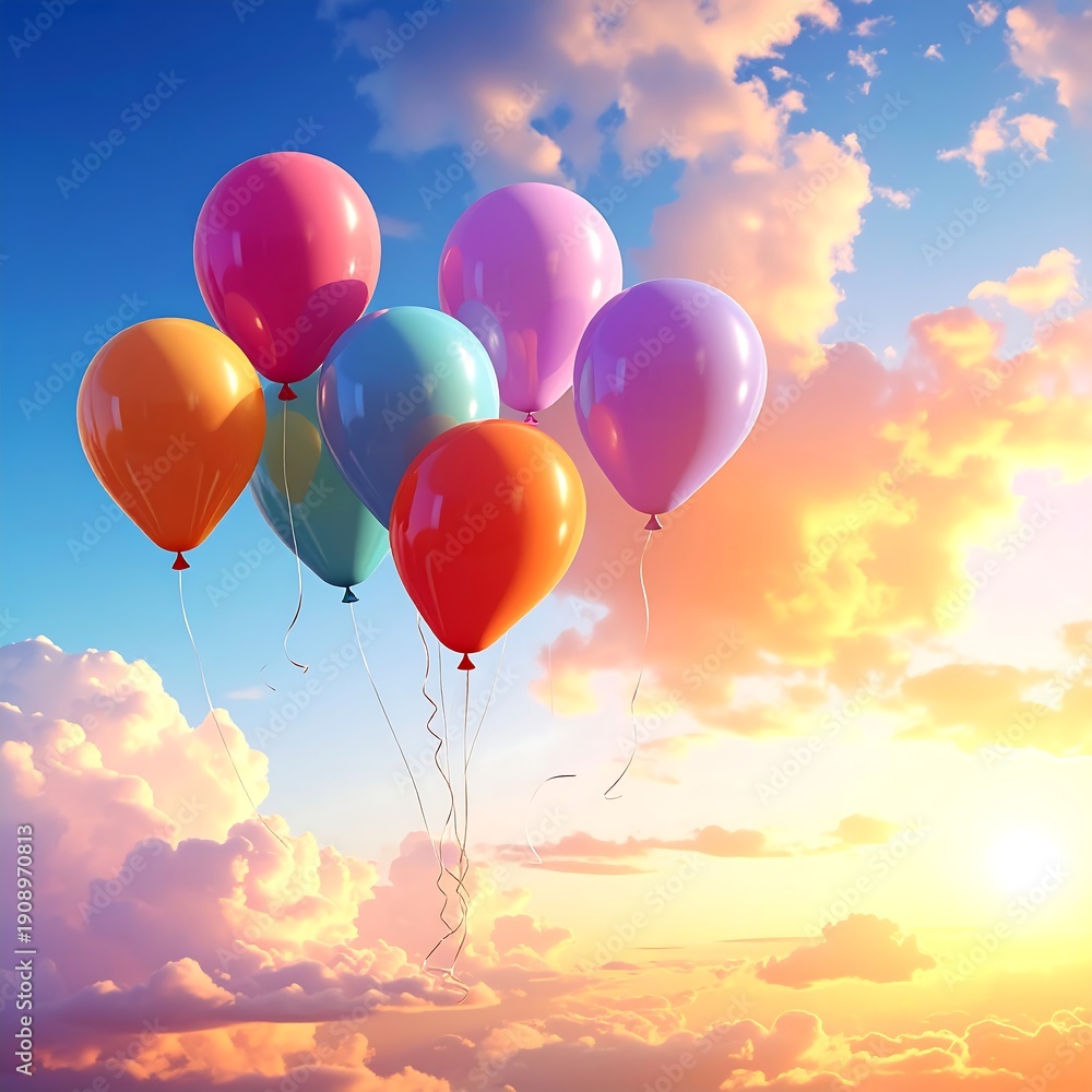 Naklejka premium A serene sky with colorful balloons floating gently