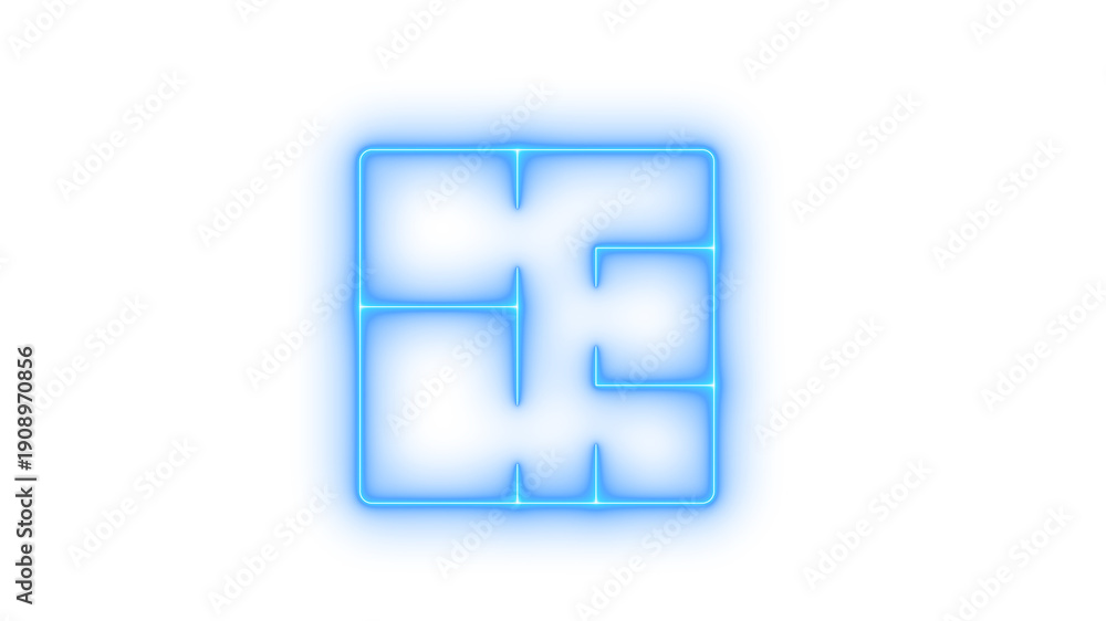 Obraz premium Glowing neon house floor plan icon isolated on transparent background. Architectural layout. Blueprint graphic. Interior design element. Space planning. Room schematic.