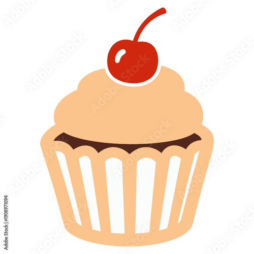 Cupcake with Cherry Topping Illustration.
