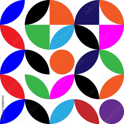 A colorful geometric pattern with various shapes