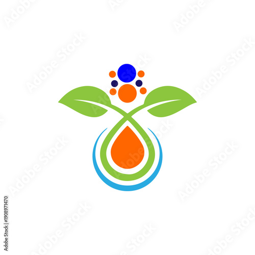 A colorful logo with a leaf and a drop of water