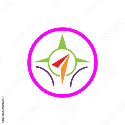 A colorful compass logo on a white background